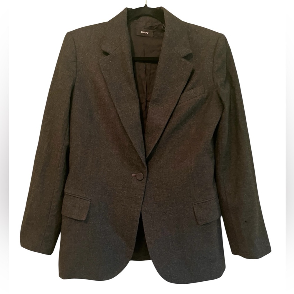 Theory 100% Virgin Wool Charcoal Grey Blazer